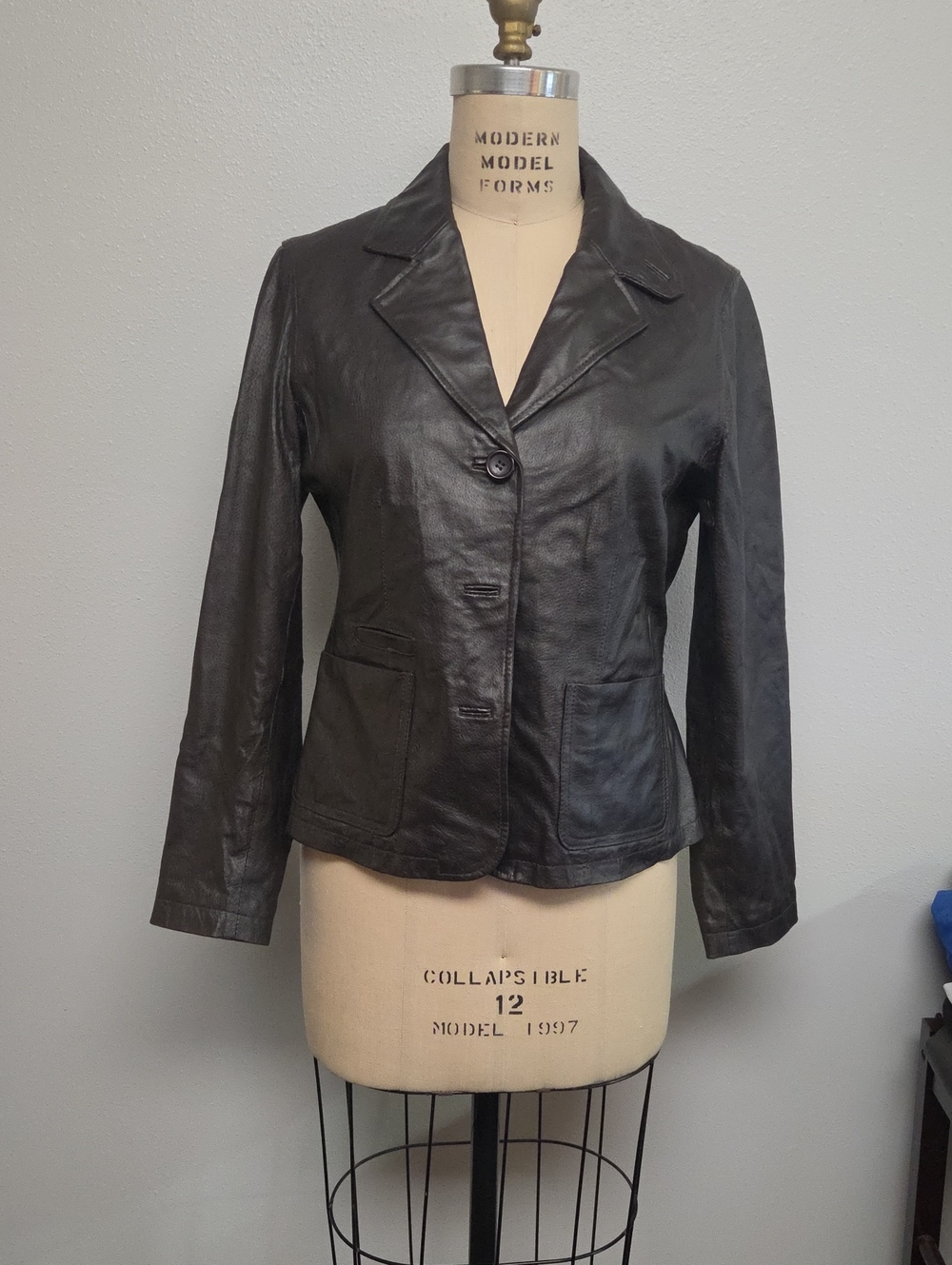 Chadwicks Black Leather Tailored Blazer Jacket